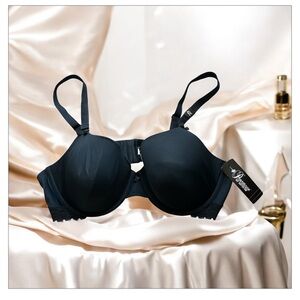 Paramour Black Underwire Bra 42C Padded Full Coverage Lace Trim NWT